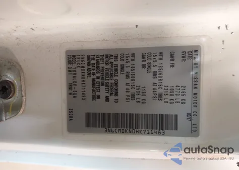 2017 Nissan Nv200 S z USA, uszkodzony, nr VIN 3N6CM0KN0HK711483